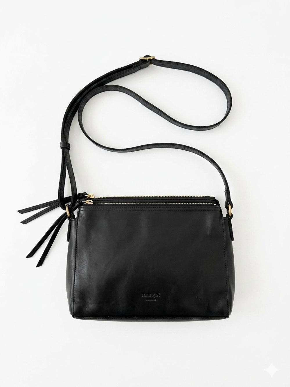 Margot Black Leather Double-Zip Crossbody